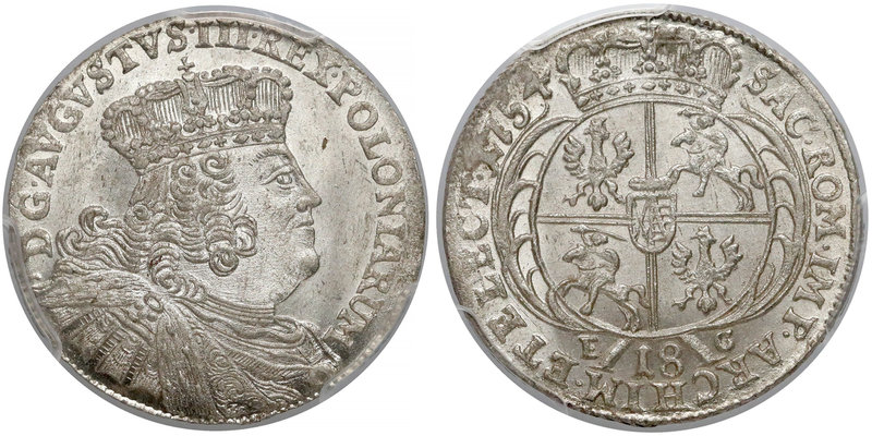 August III Sas, Ort Lipsk 1754 EC - 'efraimek' - PIĘKNY
 Piękna moneta będąca p...