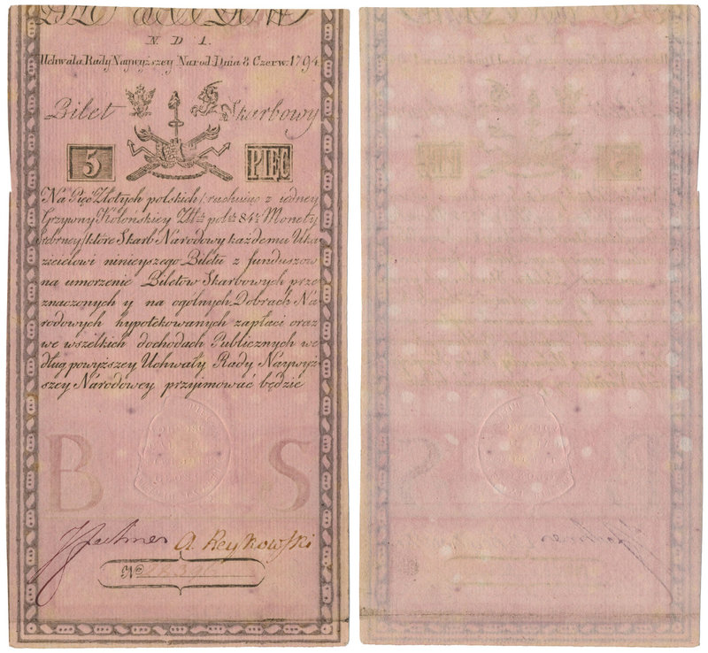 5 złotych 1794 - N.D 1. - znak wodny J HONIG & ZOONEN
 Okazowy egzemplarz w prz...