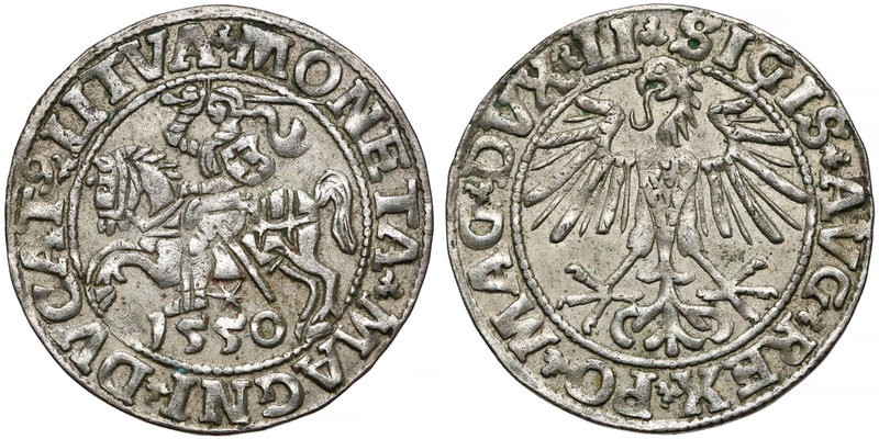 Zygmunt II August, Półgrosz Wilno 1550
 Ładny. Odmiana: LI / LITVA. 


Grade...