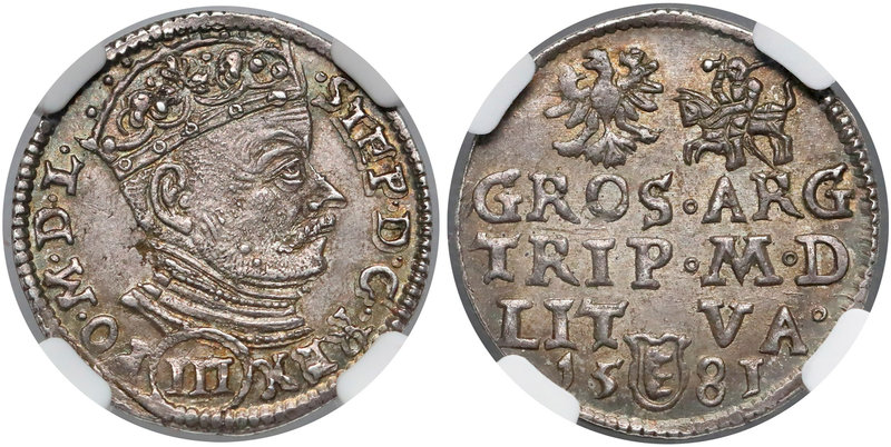 Stefan Batory, Trojak Wilno 1581 - (III) - b. ładny
 Piękna moneta, w patynie s...