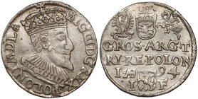 Zygmunt III Waza, Trojak Olkusz 1594 - znak - Lewart dzieli