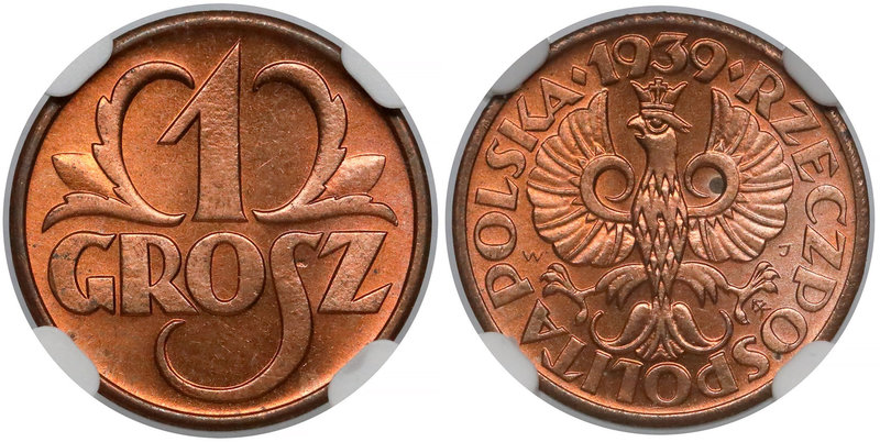 1 grosz 1939
 

Grade: NGC MS64 RD 
Reference: Chałupski 2.2.13.a, Parchimow...