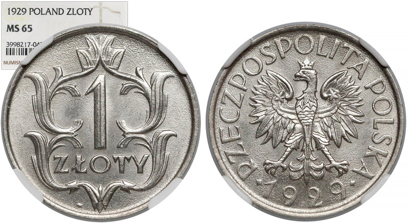1 złoty 1929 - PIĘKNE
 Nieobiegowy egzemplarz, aczkolwiek wybity już mocno wyek...