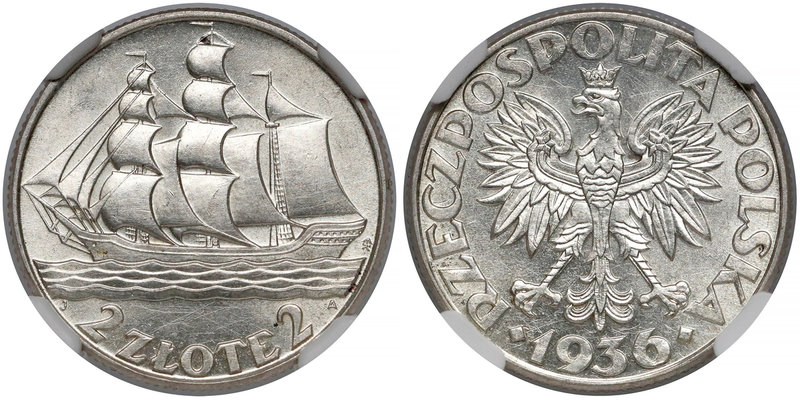 Żaglowiec 2 złote 1936
 

Grade: NGC MS61 
Reference: Chałupski 2.21.1.a, Pa...