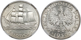 Żaglowiec 5 złotych 1936