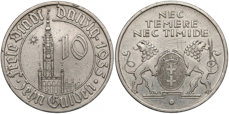 Wolne Miasto Gdańsk, 10 guldenów 1935
 Obiegowa moneta o dobrej prezencji. Lekk...