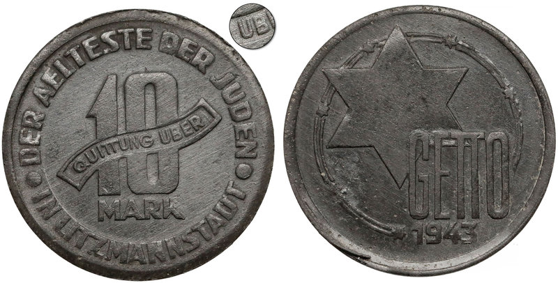 Getto Łódź, 10 marek 1943 Mg - U bez umlautu - b. rzadkie 
 Ciemny kolor, ale m...