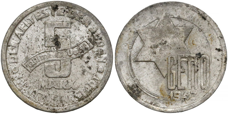 Getto Łódź, 5 marek 1943 Mg - odm.1/1
 Zabrudzenia na powierzchni, ale moneta w...