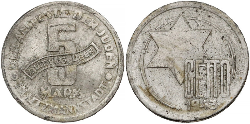 Getto Łódź, 5 marek 1943 Mg - odm.2/2
 Druga z odmian magnezowych piątek opisyw...