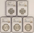 II RP, 5 i 10 zł Piłsudski 1934-37 - NGC AU55/58 (5szt)