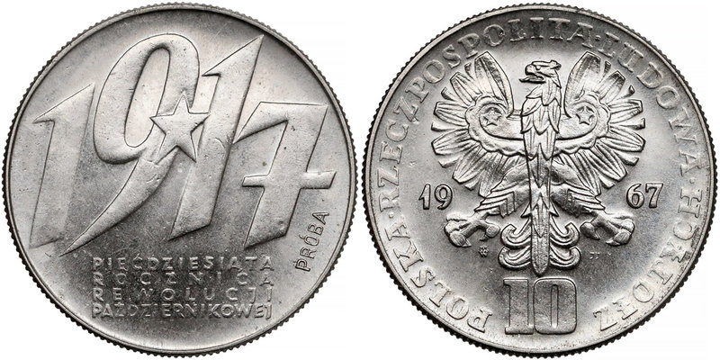 Próba NIKIEL 10 złotych 1967 Rewolucja Październikowa
 Nakład 500 sztuk (NBP), ...