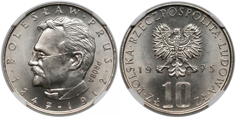 Próba NIKIEL 10 złotych 1975 Bolesław Prus
 Nakład 500 sztuk (NBP), 540 sztuk (...