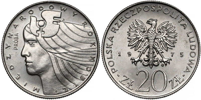 Próba NIKIEL 20 złotych 1975 Rok Kobiet - głowa
 Nakład 500 sztuk (NBP), 540 sz...