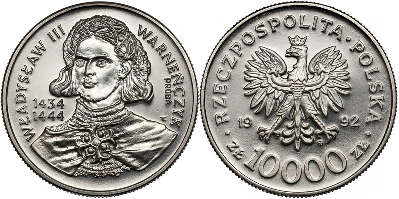 Próba NIKIEL 10.000 złotych 1992 Władysław III Warneńczyk
 Częściowy odcisk pal...