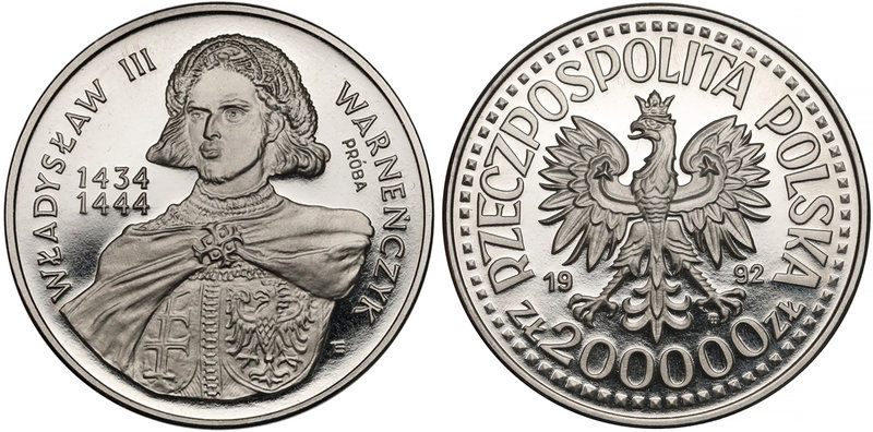 Próba NIKIEL 200.000 złotych 1992 Władysław III Warneńczyk - półpostać
 Lekkie ...