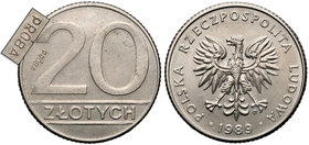 Próba MIEDZIONIKIEL 20 złotych 1989 - napis odwrotnie - b. rzadka