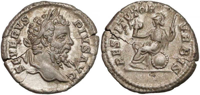 Septymiusz Sewer, Denar Rzym (202-210) - Roma
 Srebro, średnica 18.5-19.5 mm, w...