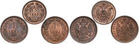 Austria, Franz Joseph I, 5/10 Kreuzer 1885 & 1 Kreuzer 1885, 1891 (3pcs)