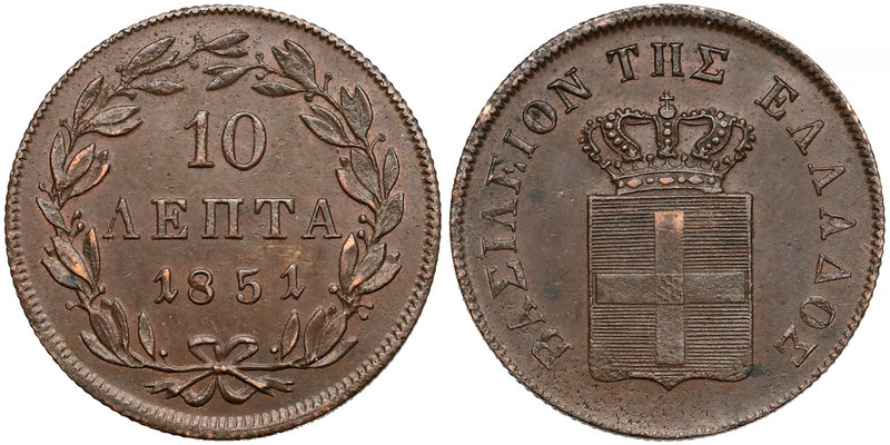 Greece, Othon, 10 Lepta 1851
Grecja, Otton I Wittelsbach, 10 lepta 1851
 Miedź...