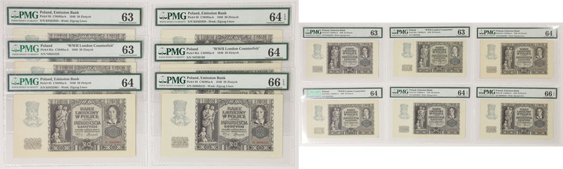 20 złotych 1940 - mix serii - PMG 66-63 (6szt)
 Zestaw mieszany różnych serii, ...