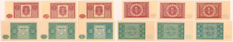 1 i 2 złote 1946 - zestaw (6szt)
 

Grade: UNC/AU 
Reference: Miłczak 123-12...