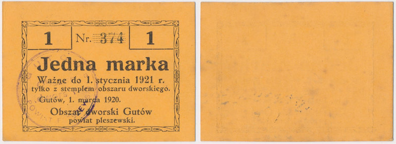 Gutów, 1 marka 1920
 Lekkie nadgięcie przy lewym, górnym narożniku, a poza tym ...