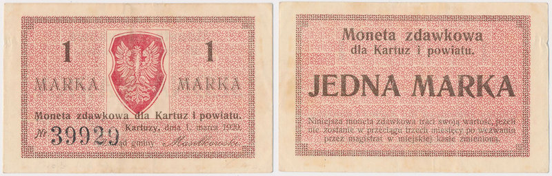 Kartuzy, 1 marka 1920
 

Grade: XF- 
Reference: Podczaski W-022.2.d
POLAND ...