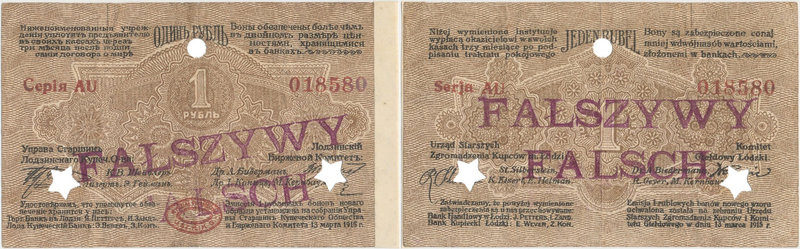 Łódź, Urząd Starszych Zg. Kupców, 1 rubel 1915 - falsyfikat z epoki
 Trzy złama...