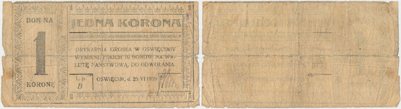 Oświęcim, Drukarnia Grossa, 1 korona 1919
 

Grade: VG+ 
Reference: Podczask...