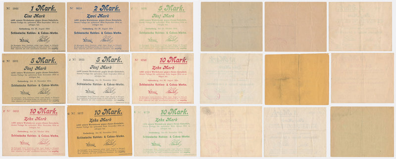 Gottesberg (Boguszów-Gorce), 1, 2, 5 i 10 mk 1914 (9szt)
 

Grade: +/VF- 
PO...