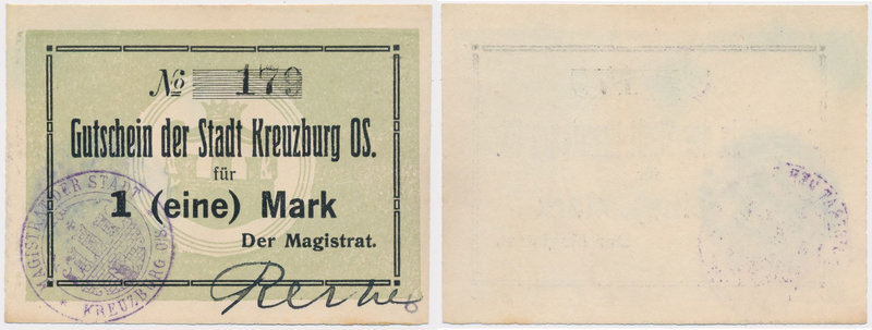 Kreuzburg (Kluczbork), 1 mk 
 

Grade: UNC/AU 
POLAND POLEN
