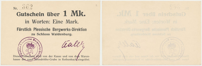Waldenburg (Wałbrzych), 1 mk
 

Grade: UNC/AU 
POLAND POLEN