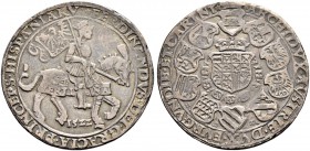 KAISER FERDINAND I. 1521-1564 
 Münzstätte St. Veit 
 Schauguldiner 1522, St. Veit. Der Erzherzog zu Pferd nach r. Rv. Gekrönter Wappenschild mit de...