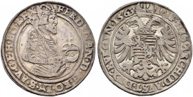 KAISER FERDINAND I. 1521-1564 
 Münzstätte Kuttenberg 
 Guldentaler zu 60 Kreuzer 1563, Kuttenberg. 24.93 g. Dietiker 42. Donebauer 1196. Dav. 37. F...