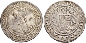 KAISER FERDINAND I. 1521-1564 
 Münzstätte Joachimsthal 
 Taler 1557, Joachimsthal. Ohne Münzmeisterzeichen. 28.80 g. Dietiker 148. Voglh. 49/VII. D...