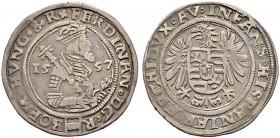 KAISER FERDINAND I. 1521-1564 
 Münzstätte Joachimsthal 
 Vierteltaler 1557, Joachimsthal. Ohne Münzmeisterzeichen. 7.06 g. Dietiker 47. Donebauer 1...
