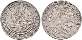 KAISER MAXIMILIAN II. 1564-1576 
 Münzstätte Kuttenberg 
 1/2 Guldentaler zu 30 Kreuzer 1567, Kuttenberg. Ohne Münzmeisterzeichen. 12.28 g. Dietiker...