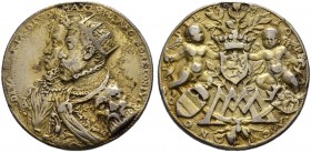 KAISER MAXIMILIAN II. 1564-1576 
 Medaillen Kaiser Maximilians II. 
 Silbermedaille o. J. (1562). Auf die böhmische Krönung. Brustbild des Königs un...