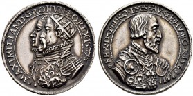 KAISER MAXIMILIAN II. 1564-1576 
 Medaillen Kaiser Maximilians II. 
 Silbermedaille 1577/1563. Posthume Schaumünze auf seine Geburt vor 50 Jahren un...