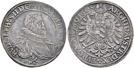 KAISER RUDOLF II. 1576-1612 
 Münzstätte Prag 
 Taler 1608, Prag. Münzmeister Hans Lasanz. 28.85 g. Dietiker 387. Donebauer 1481. Dav. 3019. Sehr se...