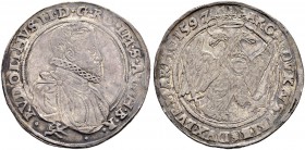 KAISER RUDOLF II. 1576-1612 
 Münzstätte Kuttenberg 
 Taler 1592, Kuttenberg. Münzmeister G. Satny von Olivet. Dietiker 368. Donebauer 1551. Dav. 80...
