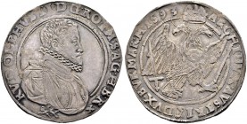 KAISER RUDOLF II. 1576-1612 
 Münzstätte Kuttenberg 
 Taler 1593, Kuttenberg. Münzmeister Wolf Herold von Aupa. 29.10 g. Dietiker 370. Donebauer 155...