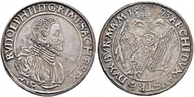 KAISER RUDOLF II. 1576-1612 
 Münzstätte Joachimsthal 
 Taler 1593, Joachimsthal. Münzmeister Paul Hofmann. 28.96 g. Dietiker 373. Donebauer 1676. D...