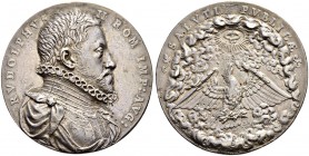KAISER RUDOLF II. 1576-1612 
 Medaillen Kaiser Rudolfs II. 
 Silbermedaille o. J. Auf seine Krönung zum Deutschen Kaiser. Modell von Antonio Abondio...