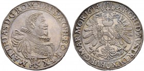 KAISER MATTHIAS, 1612-1619 
 Münzstätte Prag 
 Taler 1614, Prag. Münzmeister Benedikt Huebmer. 29.21 g. Dietiker 519. Donebauer -. Dav. 3061. Sehr s...