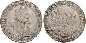 KAISER MATTHIAS, 1612-1619 
 Münzstätte Prag 
 Taler o. J., Prag. &quot;Dreikaisertaler.&quot; Münzmeister Benedikt Huebmer. 29.15 g. Dietiker 521. ...