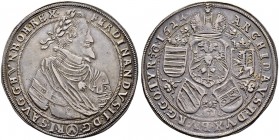 KAISER FERDINAND II. 1618-1637 
 Münzstätte Wien 
 Taler 1624, Wien. Münzmeister M. Fellner. 28.66 g. Voglh. 154/V. Dav. 3085. Schöne alte Patina. G...