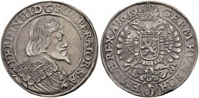 KAISER FERDINAND III. 1637-1657 
 Münzstätte Prag 
 Taler 1639, Prag. Münzmeister Jakob W. Wolker. 28.85 g. Dietiker 807. Donebauer 2359. Dav. 3204....