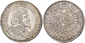 KAISER FERDINAND III. 1637-1657 
 Münzstätte Prag 
 Taler 1640, Prag. Münzmeister Jakob W. Wolker. 28.97 g. Dietiker 807. Donebauer 2363. Dav. 3204....