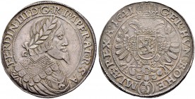 KAISER FERDINAND III. 1637-1657 
 Münzstätte Prag 
 Taler 1641, Prag. Münzmeister Jakob W. Wolker. 29.06 g. Dietiker 807. Donebauer 2367. Dav. -, zu...